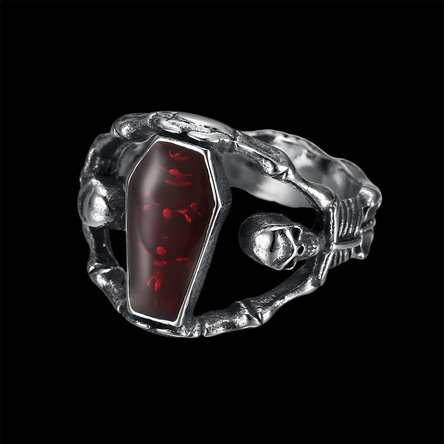 RUBY COFFIN SKULL RING